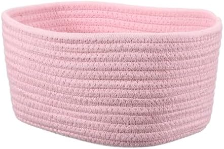 uxcell Small Woven Basket, 8.3x5.9x4.7 Inch Rectangular Rope Basket Decorative Gift Chest Box Cute Mini Woven Storage for Organizing Shelf Storage Bedroom Home Decor, Light Pink by uxcell