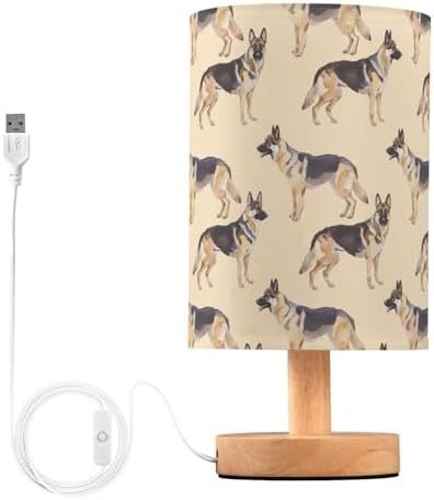 Fustylead German Shepherd Dogs Tan Bedside Table Lamps with USB Port for Bedroom Lamp Accent Table Lamp Small Nightstand Lamp Sturdy Linen Shade Wooden Decorative Lamps for Home|Kids|Holiday by Fustylead