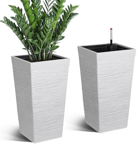 Garvee 22.5" Tall Outdoor Planters Set of 2, Self Watering Tall Planters by Garvee