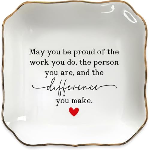 Inspirational Ceramic Jewelry Dish, Appreciation Gift for Women, Thank You Ring Dish, Decorative Trinket Tray for Teacher Nurse Coworker Mentor Friend Employee Retirement by Vancsenia