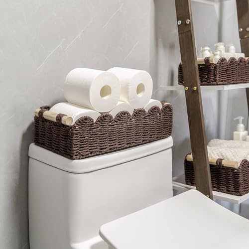 CubesLand Scalloped Toilet Paper Storage Basket W/Handle for Home Decor - Image 5