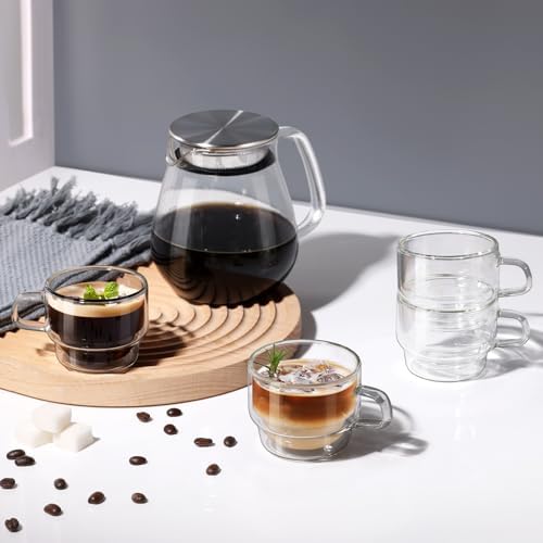 glastal Stackable Glass Cups 4 oz Double Walled Espresso Cups Set of 2 - Image 7