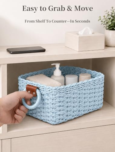Small Wicker Baskets, 3 PCS Paper Rope Baskets for Shelves, Light - Image 5