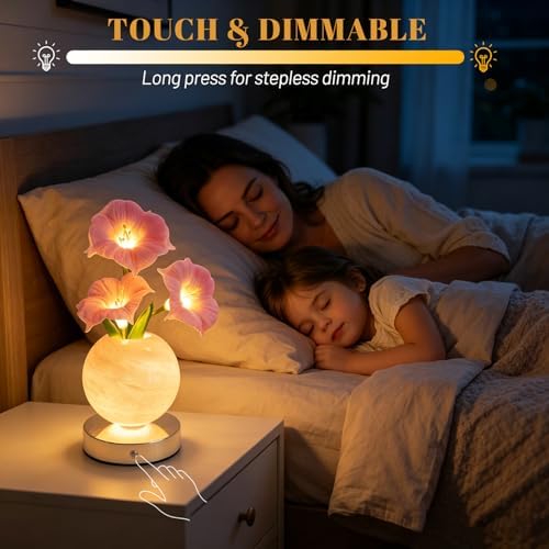 Pink Morning Glory Flower Lamp, Rechargeable Cordless LED Floral Table Lamp - Image 3