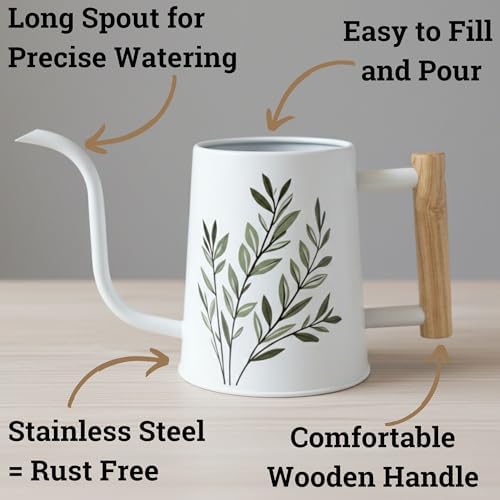 Metal Small Indoor Watering Can with Long Spout & Real Wood Handle, 35oz - Image 2