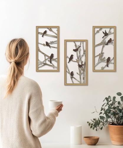 Putuo Decor Bird Wall Art, Birds on Branches Wall Decor Set of 3, Modern Aesthetic Wall Hanging Minimalist Nature Wall Art for Living Room Bedroom Entryway Hallway Home Decor 16x8 in - Image 5