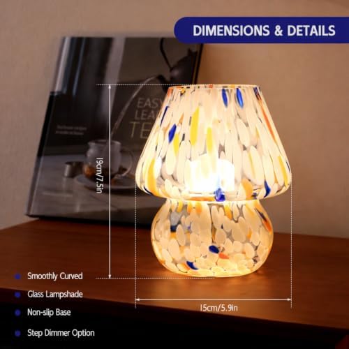 ULAROOM Cordless Mushroom Lamp-Modern Small Battery Operated Table Lamp with Timer for Home Decor,Aesthetic Glass Battery Powered Lamp for Bedroom/Kitchen/Living Room/Shelf Decor(White&Blue) - Image 5