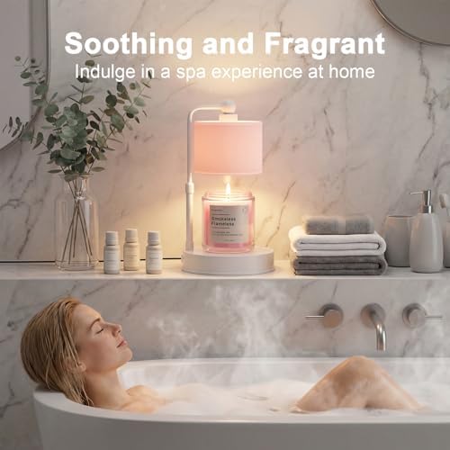Pink Candle Warmer Lamp with Timer, Modern Farmhouse Dimmable Candle Warmer, Height Adjustable Electric Candle Lamp Warmer with 2 Bulbs, Home Decor for Bedroom-Pink - Image 6