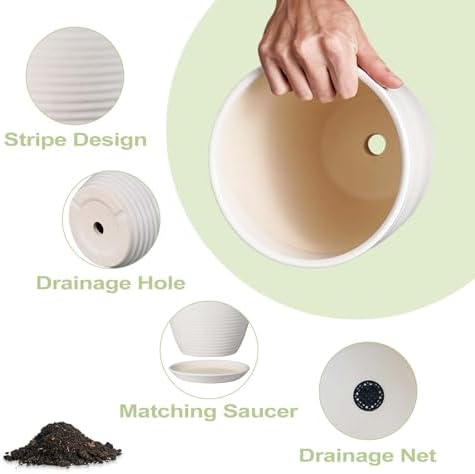 8 Inch Ceramic Planter Pot Round Plant Pot with Drainage Hole and Saucer Modern Flower Pot for Indoor Outdoor Plants White - Image 5