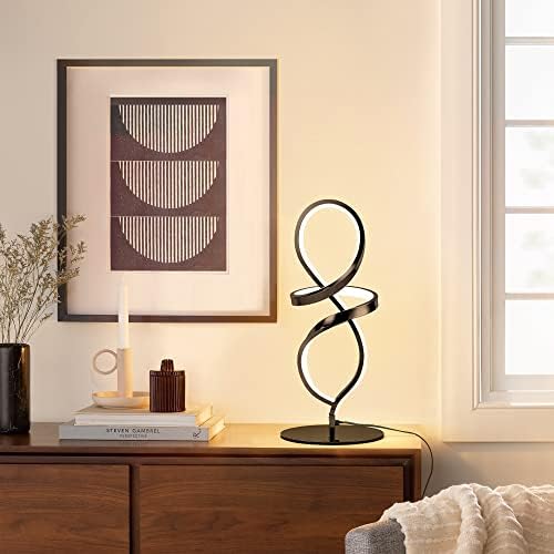 Modern Small Table Lamp with LED Spiral Design, 12W Black Nightstand Lamp - Image 7