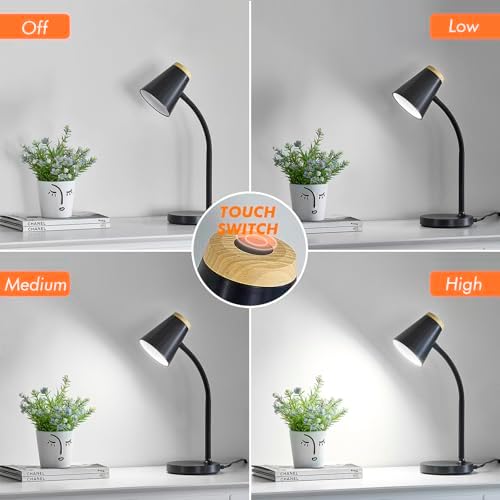 EJIAXIN Desk Lamp for College Dorm Room - Small LED Desk Lamp Touch Dimmable Reading Light for Home Office - Adjustable Flexible Gooseneck Table Lamp for Bedside Bedroom Nightstand Black - Image 2