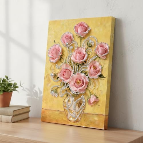 LQCrafK DIY Pearl Art Painting Handcraft Kit for Adults Beginners, Creative Design, Healing Stress-Relieving Home Wall Decoration, with Framed Painting and Tools-Pink Rose - Image 3