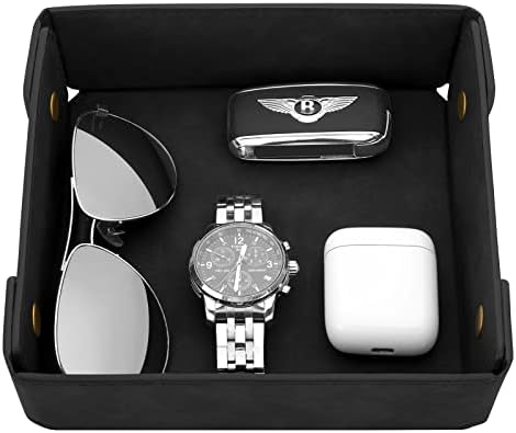 CASIRENA Faux Leather Valet Tray Organizer for Men - Catch-All Tray for Entryway Table Key, Wallet, Watch, Coin Change, Phone, Dresser EDC Dump Jewelry, Bedside Nightstand Desk-top by CASIRENA