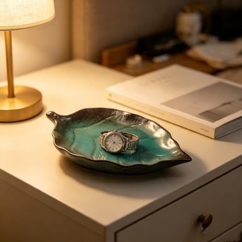 Ceramic Leaf Jewelry Dish,5.9in Jewelry Tray,Ring Holder Dish(Blue) - Image 6