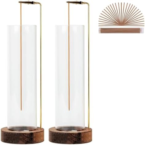 Incense Holder for Sticks, Anti-Ash Flying Incense Burner with 30 Incense Sticks, Detachable Glass Ash Catcher (Wood, Brown-2Pcs) by GARMOLY