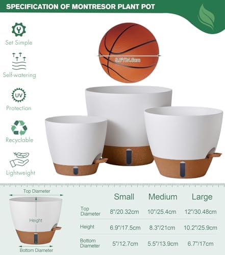 8/10/12 Inch Self Watering Pots for Indoor/Outdoor Plants with Drainage - Image 4
