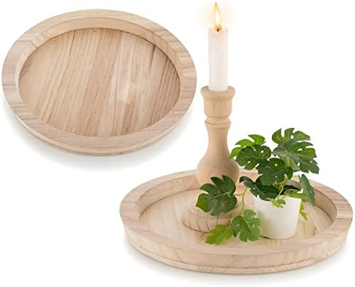 Hanobe Unfinished Round Wooden Craft Trays for DIY, 2PC Decorative Plate by Hanobe