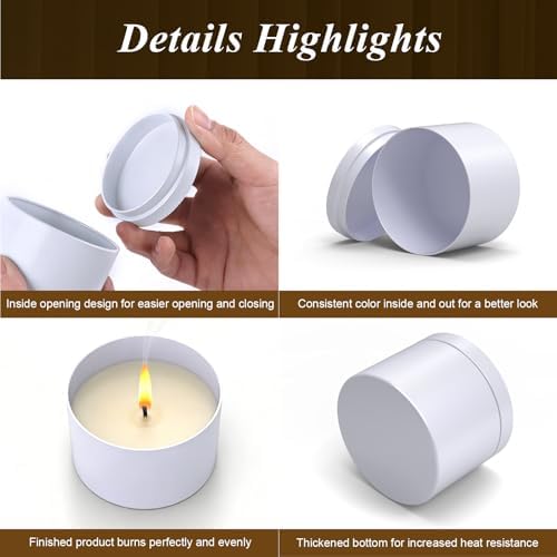 PCREGPAE 4OZ White Candle Tins Cans with Lids and Wicks for Making Candles - Image 5
