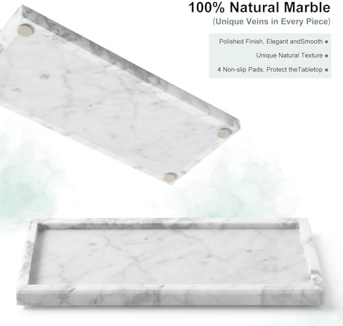 Natural Marble Vanity Tray, Stone Organizer for Bathroom & Kitchen - Image 3
