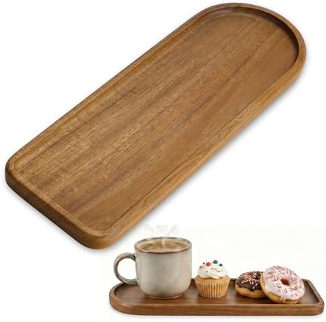 Small Wooden Tray | Acacia Wood Tray for Vanity, Bathroom Counter, Coffee Table & Toilet | Perfect for Jewelry, Remote, Keys & Catch All | Mini Charcuterie Board Serving Platter (Racetrack-Shaped) by Unknown
