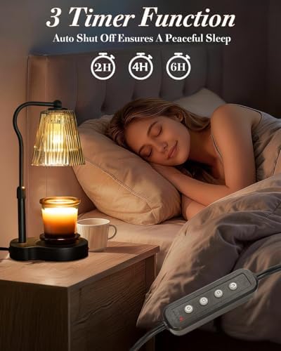 Candle Warmer Lamp with Timer & Dimmable Settings, Adjustable Height Flameless Scented Wax Melter for Jar Candles, Elegant Home Decor Warmer Lamp with 2 Bulbs, Gift for Women Mom Friend Family, Black - Image 5