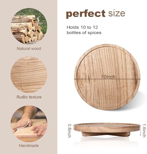 Round Decorative Tray Wood Bathroom Counter Organizer Farmhouse Kitchen Decor Wooden Riser for Soap Dish, Perfume, Candle, Sponge, 10" - Brown - Image 6