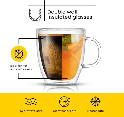 JoyJolt Savor Double Wall Insulated Glasses - Coffee Mugs (Set of 2) - 13.5-Ounces - Image 2