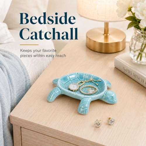 Ring Holder Ceramic Turtle Jewelry Dish,Trinket Tray for Rings Earrings Necklace Bracelet, Sea Turtle Decorative Tray for Vanity Nightstand Bathroom - Image 3