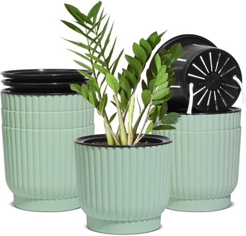 T4U Self Watering Pots for Indoor Plants, 6 Inch 6 Pack Planter Green by T4U
