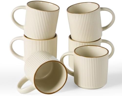 famiware Coffee Mug Set of 6, Star 12 oz Ceramic Mugs Cups Set with Handle by Famiware