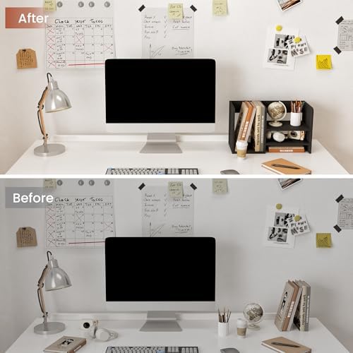 Wood Office Desk Organization with Three Storage Apartments, Desktop File Organizer Vertical with Storage, Desktop Storage Organizer for Office, Classroom, Dorm, Black - Image 5
