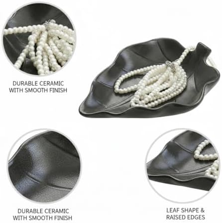 Ceramic Catchall Tray for Keys and Jewelry, Compact Leaf Shaped Organizer for Entryway Console Table or Nightstand (1 PC) - Image 6