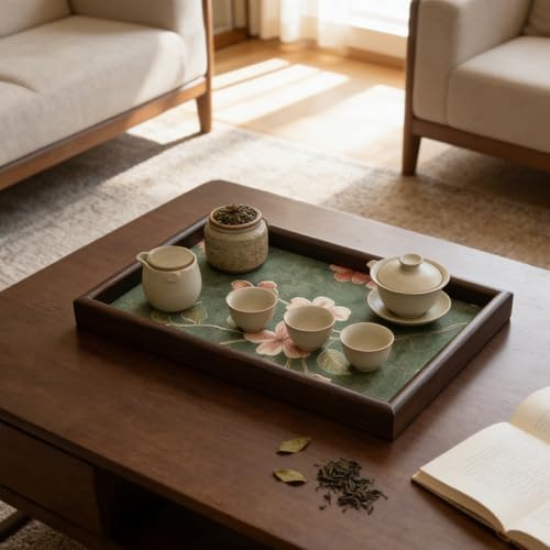 Wooden Valet Tray with Floral Base, Green Vintage Blossoms - Image 5