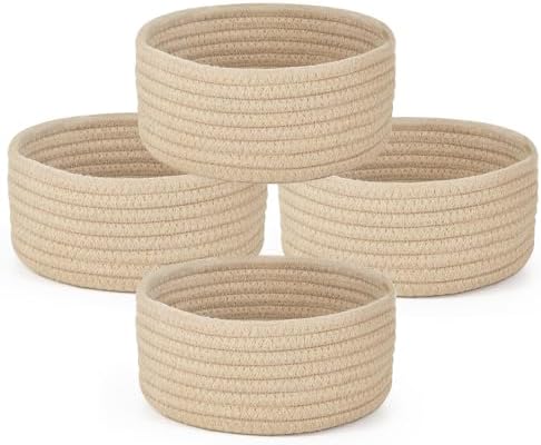 Dahey Set of 4 Mini Woven Baskets, Small Gift Baskets for Organizing, Beige by Dahey