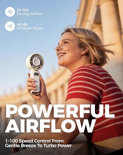 Diveblues Portable Turbo Fan, 100 Speed Handheld Fan with Strong Airflow, Foldable 4 in 1 Personal Fan for Neck, Desk & Travel, USB-C Rechargeable, Lightweight for Summer, Concerts & Outdoor Use - Image 3
