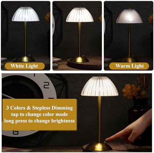 Liliful 8 Pcs Cordless Table Lamp LED Touch, Gold, Mushroom Style - Image 4
