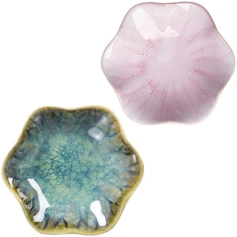 Ceramic Leaf Trinket Dish - 4-Leaf Clover Ring Holder & Lotus Jewelry Tray, Elegant Decorative Gift for Women (Pink+Green) by Bngukju