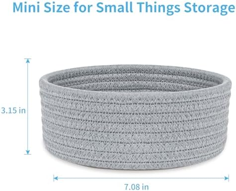 ABenkle 2 Pack Small Baskets, Cotton Rope Woven Basket, Cute Mini Tiny Storage Baskets, Decorative Boho Basket for Nursery Living Room Bedroom Shelf, Empty Gift Basket - Grey - Image 2