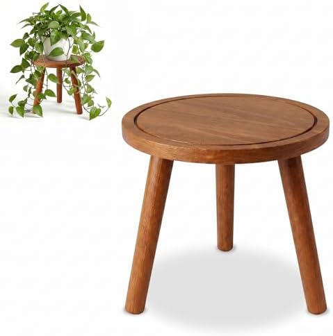 Wood Plant Stands Indoor, Teak Plant Stand Modern Plant Table for Large Plants, Wooden Plant Stool, Tall Plant Holder Small Round Side for Living Room, Balcony, Office (1 Pack) by Unknown