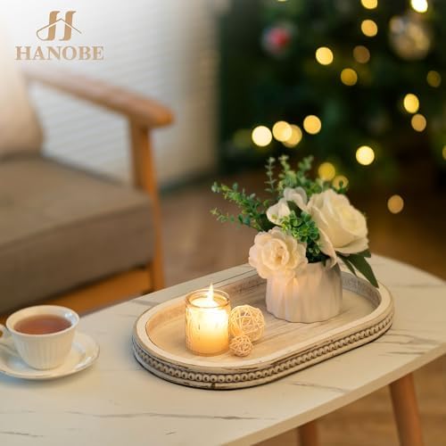 Hanobe 15" White Oval Decorative Trays for Coffee Table Decor, Beaded Edge - Image 3