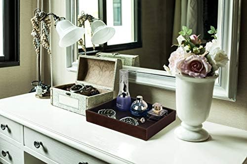 HofferRuffer Decorative Vanity Tray, Desktop Storage Organizer, Catchall Tray, Valet Tray, Nightstand or Dresser Organizer, PU Faux Leather Bathroom Tray, Brown, 10.2 x 8.4 x 1.8 inches - Image 2