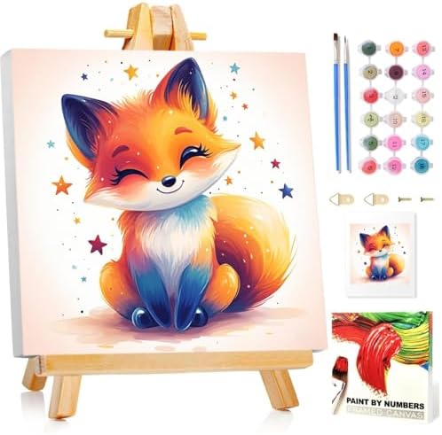 Fox Paint by Numbers Kit for Kids, 8x8 inch by MANDUN