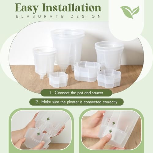 Wonderjune Self Watering Planter, 4.72'', 5.91'', 7.09'', Clear, 6 Pcs - Image 6