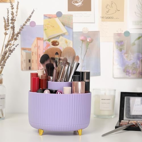 SKYDUE 360 Rotating Purple Pen & Art Supply Organizer - 5 Slot Desk Organizer for Office, School, Home - Image 5