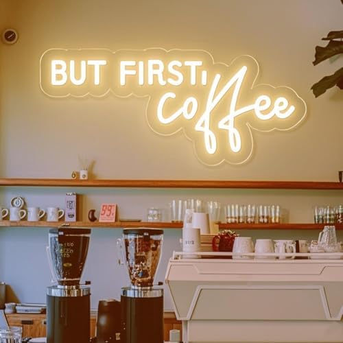 Coffee Bar Signs for Home Kitchen Cafe Corner Shop Decor LED Dimmable But First Coffee Light up Neon Light Signs 5V USB Powered with Hanging Chain,Gifts for Birthday Shop Open by HFHungkeong