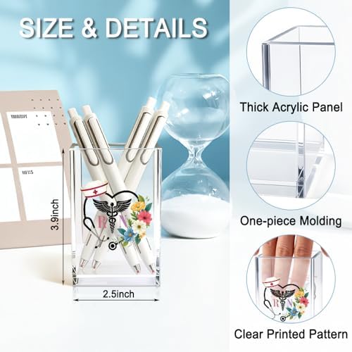 Floral Stethoscope RN Acrylic Pencil Holder Cup for Women Nurse RN - Image 2