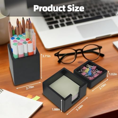 RAWILL 3 PCS Black Wooden Desk Organizer Set Pine Wood Office Desk Accessories with Pen Holder, Paperclip Storage and Sticky Note Holder, Wood Grain Clear, Ideal Gift for Office and Family (Black) - Image 2