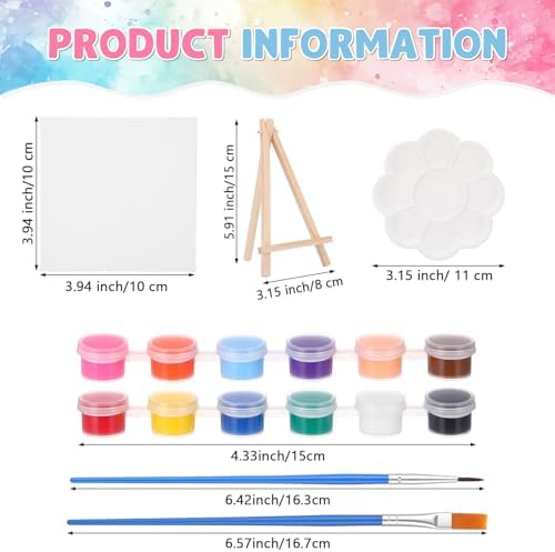 Qilery 36 Set 4 x 4 Inch Mini Canvas Boards with Easel Painting Kit, Acrylic Paints Strips, Brushes, Palette, Oil Art Set for Acrylic Birthday Party Favors - Image 2