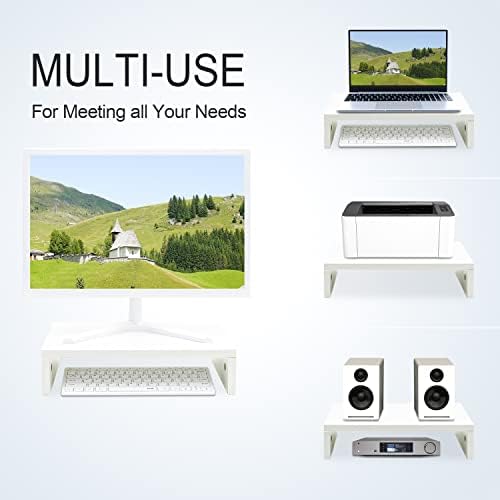 TEAMIX White Monitor Stand Riser for Desk, Small Computer/Laptop Stand Wood - Image 2