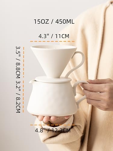 Pour Over Coffee Maker,Ceramic Coffee Maker With 40 pcs Paper Filter，15oz/450ml Ceramic Pour Over Coffee Dripper（Off White） - Image 2